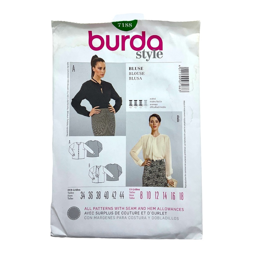 Burda 7188 Career blouse sewing pattern factory folded